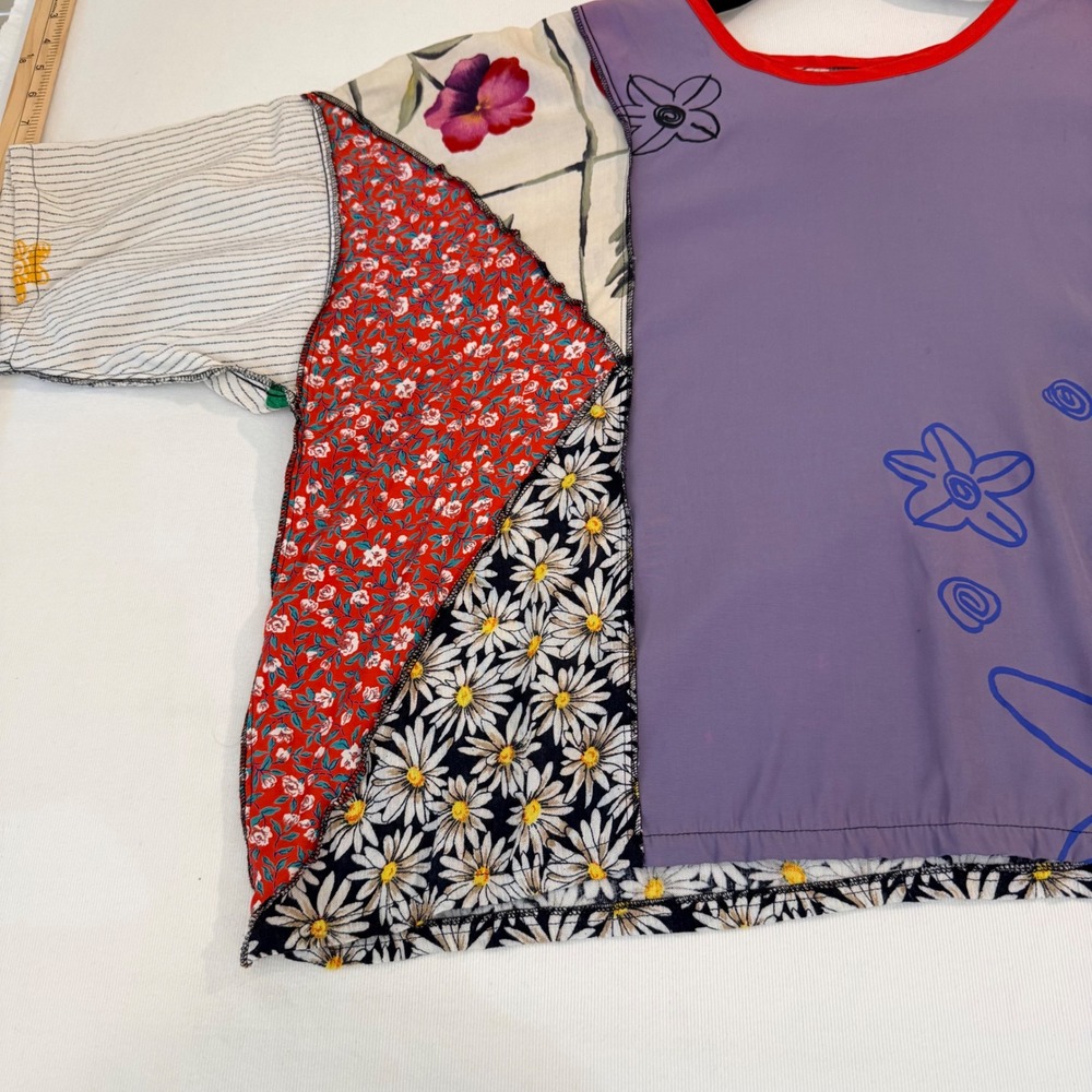 Staley Gretzinger Patchwork Top OS Purple Floral Mixed Print Art to Wear - Picture 6 of 15
